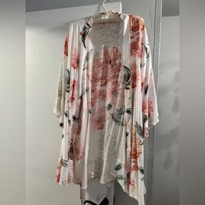 Floral Sheer Robe Cover-Up in Soft Coral and Cream